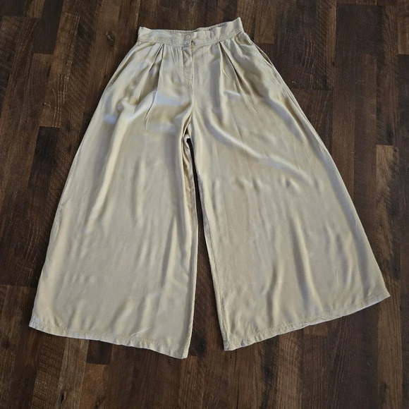 BILA 77 Ayala Pant Extra Wide Leg Palazzo Tan Elastic Waist 100% Rayon - Picture 4 of 12